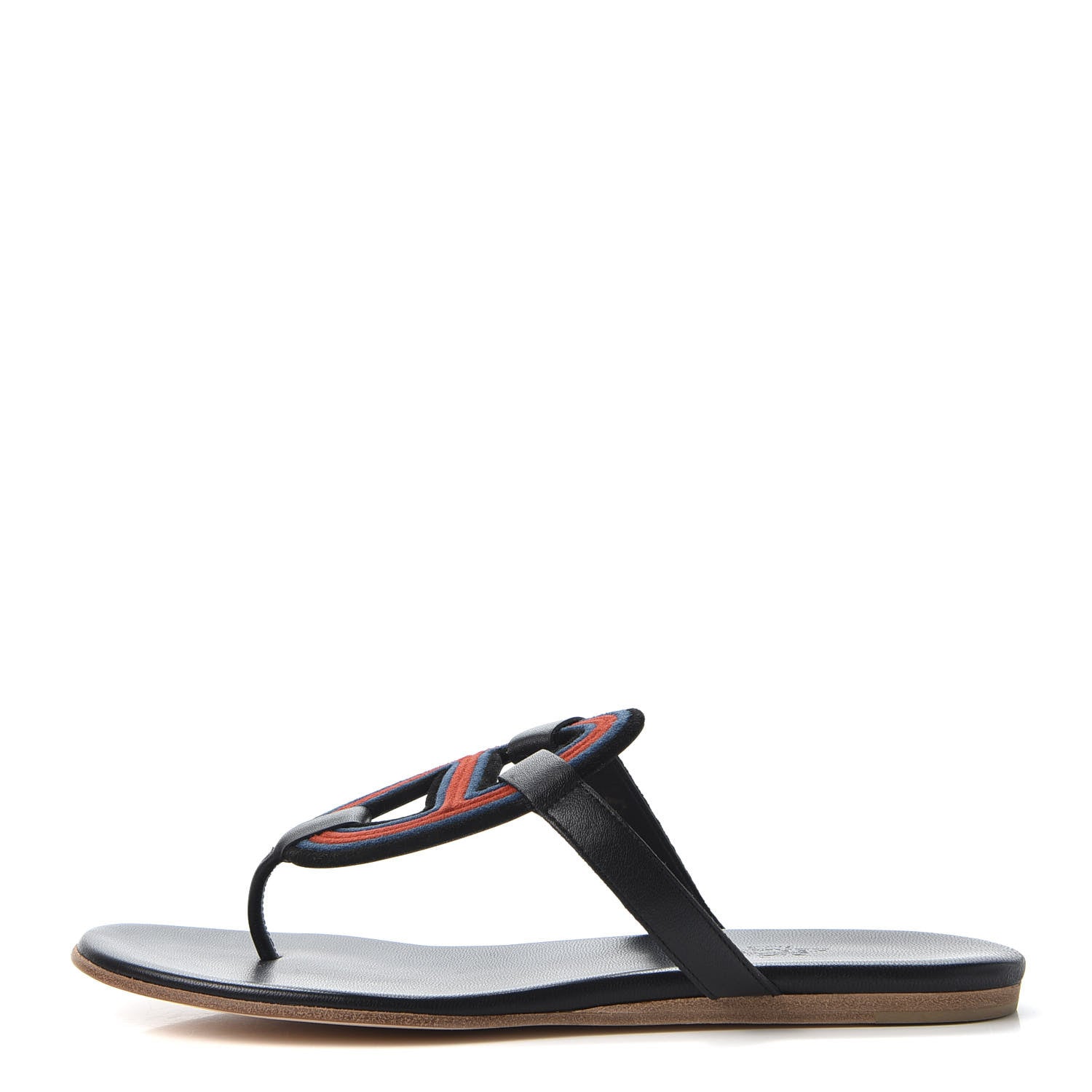 Hermes Chevre Vernis Mayotte Sandals 37 Black Multicolor 1 of 9