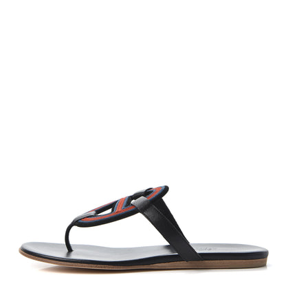 Hermes Chevre Vernis Mayotte Sandals 37 Black Multicolor 1 of 9