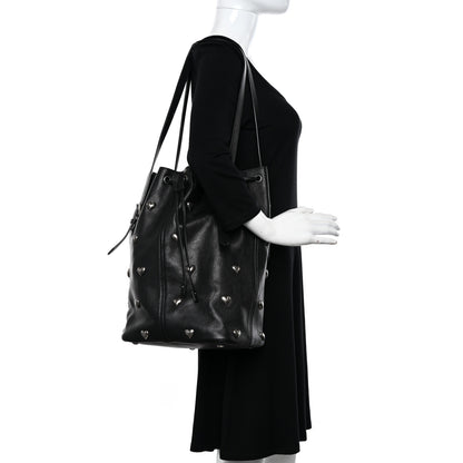Saint Laurent Lambskin Medium Heart Studded Riva Bucket Bag Black 2 of 11