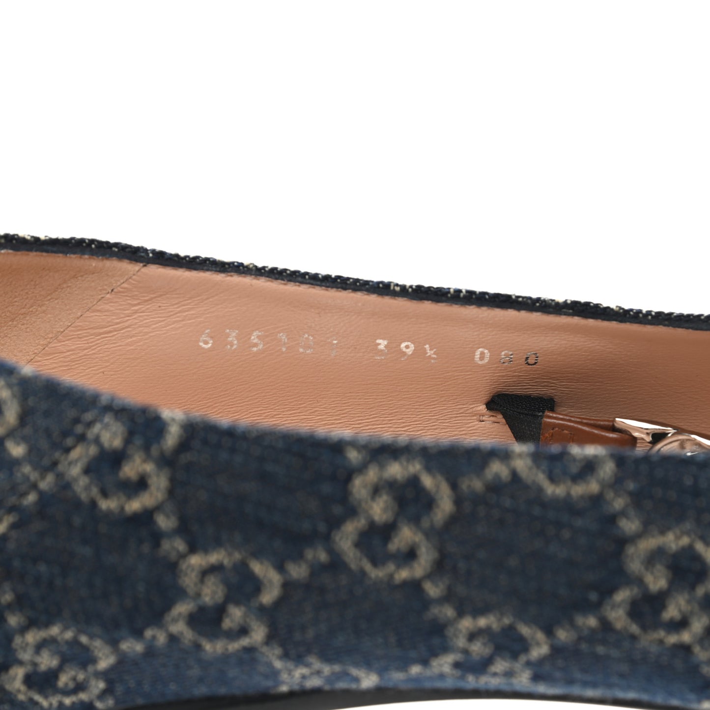 New Denim GG Monogram Nappa Deva Horsebit Chain Embellished Flats 39.5 Blue Tea Cuir Epilog