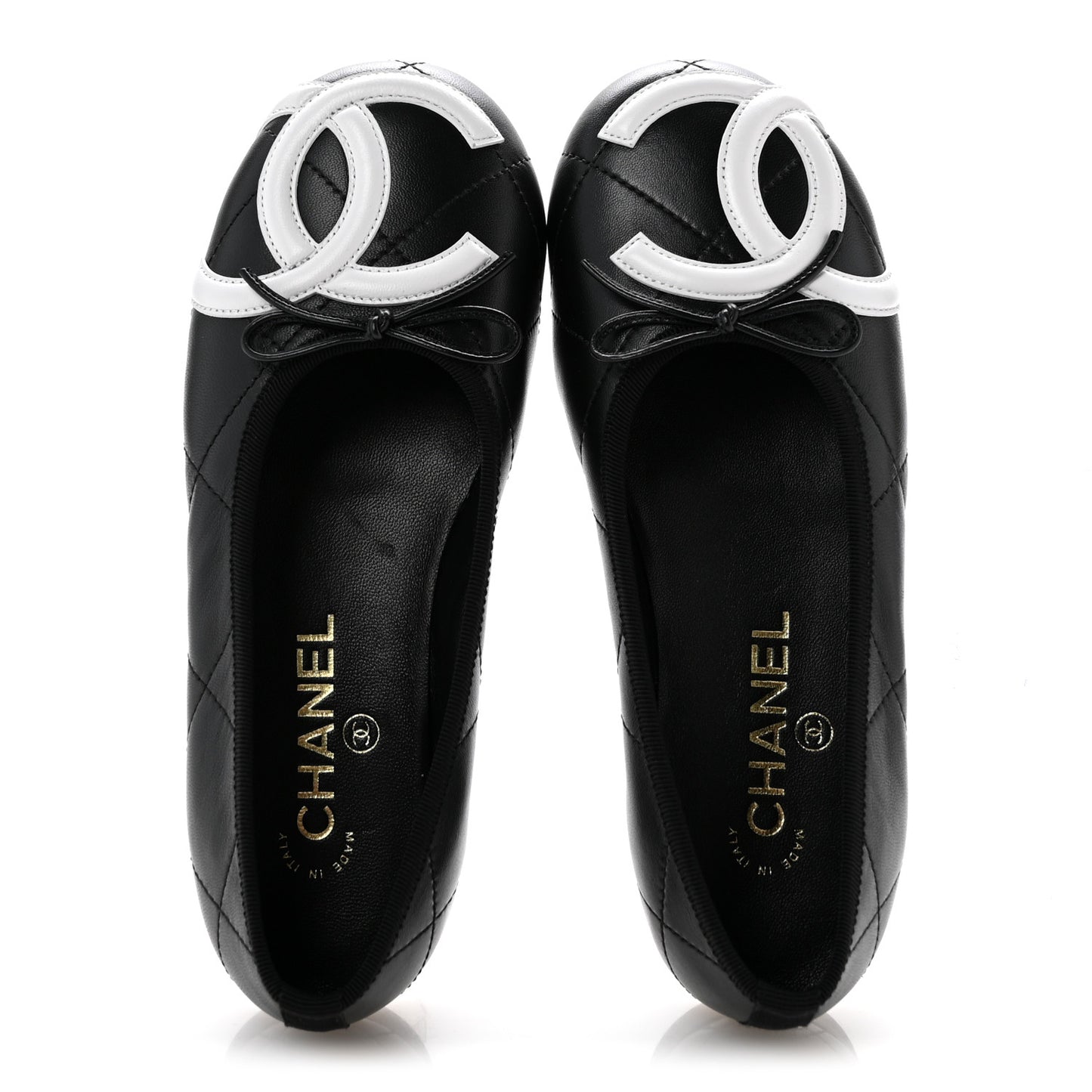 Lambskin Quilted CC Cambon Ballet Flats 36 Black White