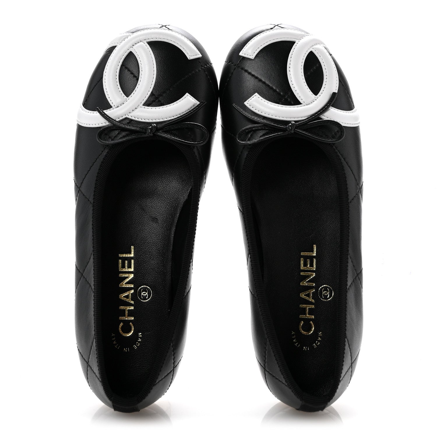 Chanel Lambskin Quilted CC Cambon Ballet Flats 36 Black White 2 of 10