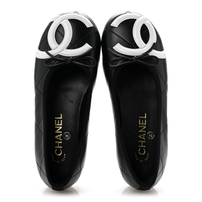 Chanel Lambskin Quilted CC Cambon Ballet Flats 36 Black White 2 of 10