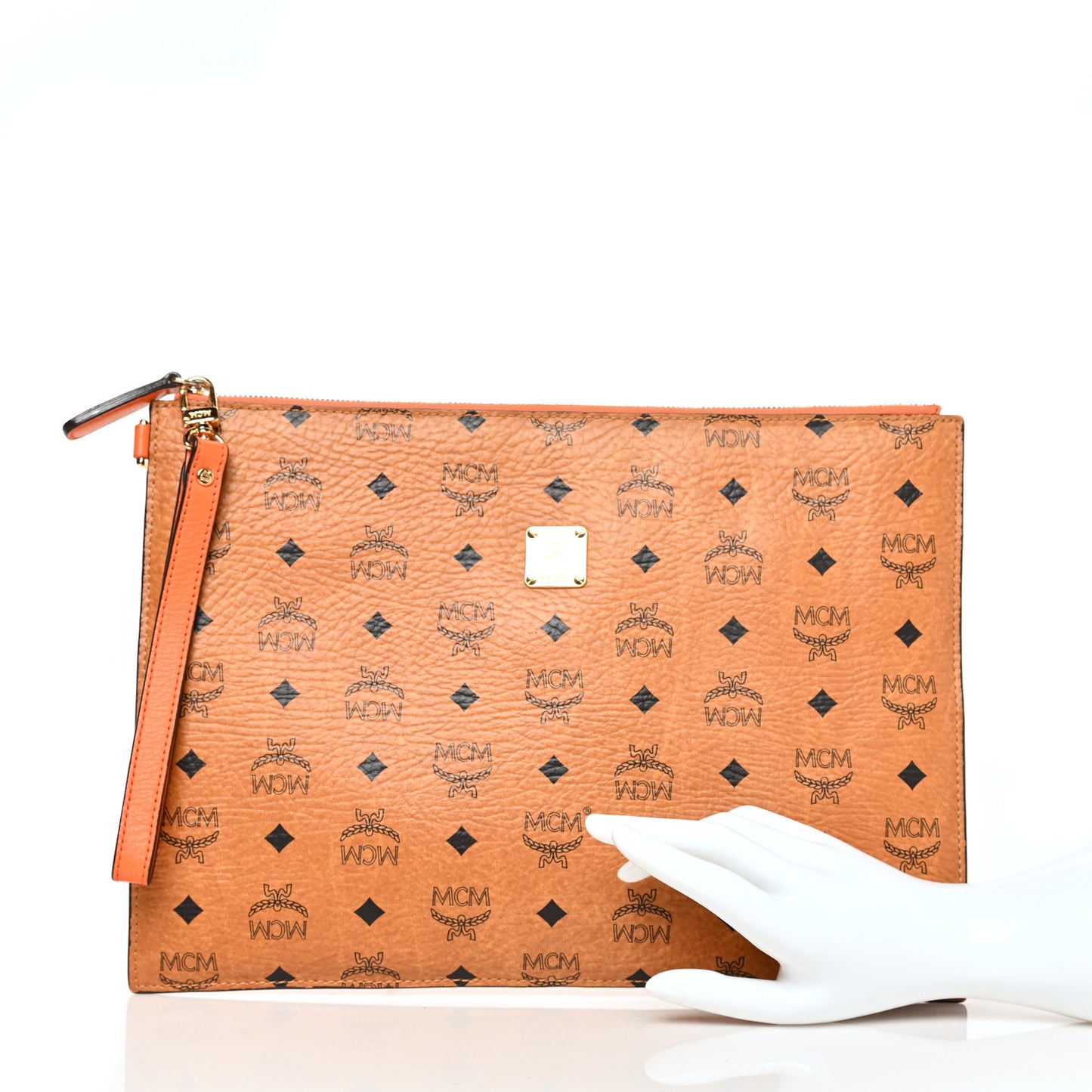 Visetos Calfskin Zip Pouch Cognac Orange