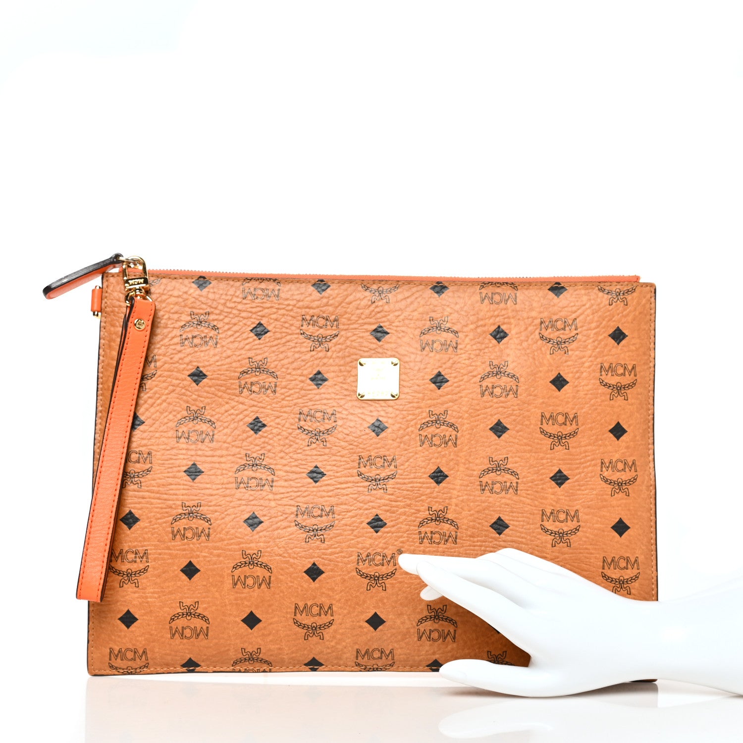 MCM Visetos Calfskin Zip Pouch Cognac Orange 2 of 10