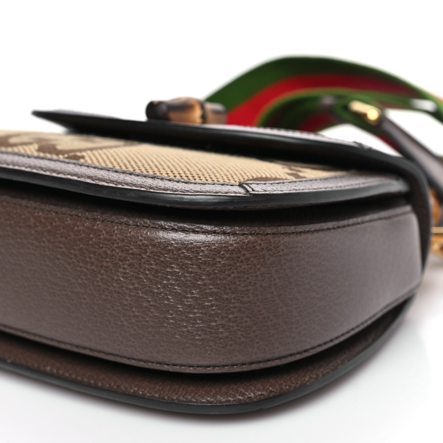Gucci Monogram Jumbo GG Textured Dollar Calfskin Web Small Bamboo 1947 Top Handle Bag Camel Ebony New Acero 9 of 10