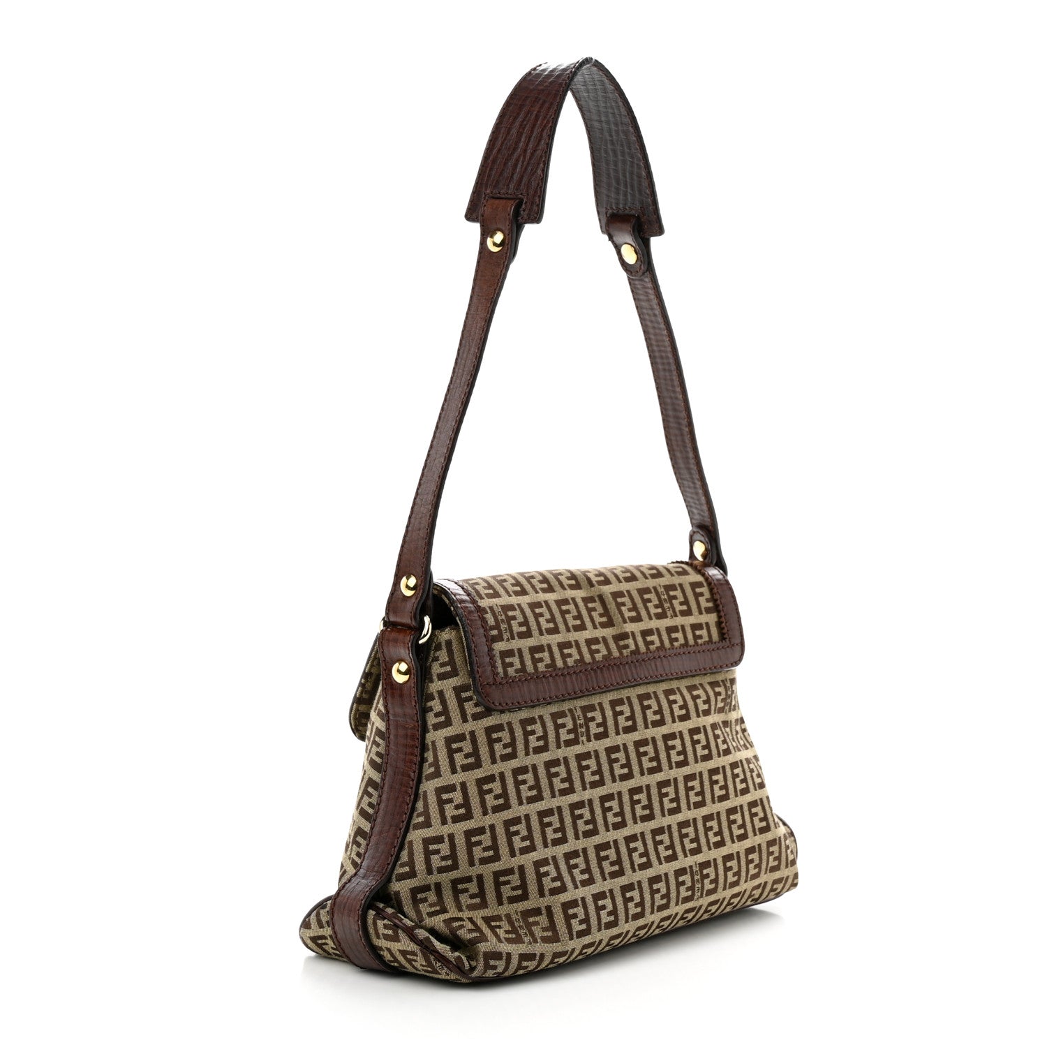 Fendi Zucchino Logo Shoulder Bag Tobacco 3 of 12