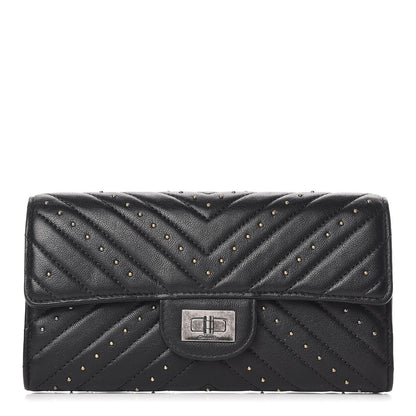 Chanel Sheepskin Chevron Quilted Studded Reissue Flap Wallet Black 1 of 9