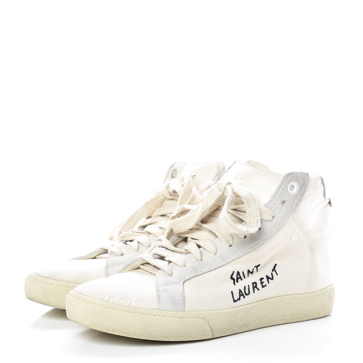 Saint Laurent Distressed Canvas Womens Classic Court High Top Sneakers 37.5 Milk Panna 3 of 12