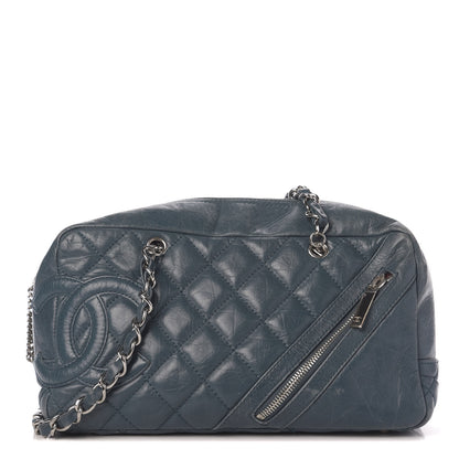 Chanel Aged Calfskin Quilted Cotton Club Bowler Blue 1 of 11