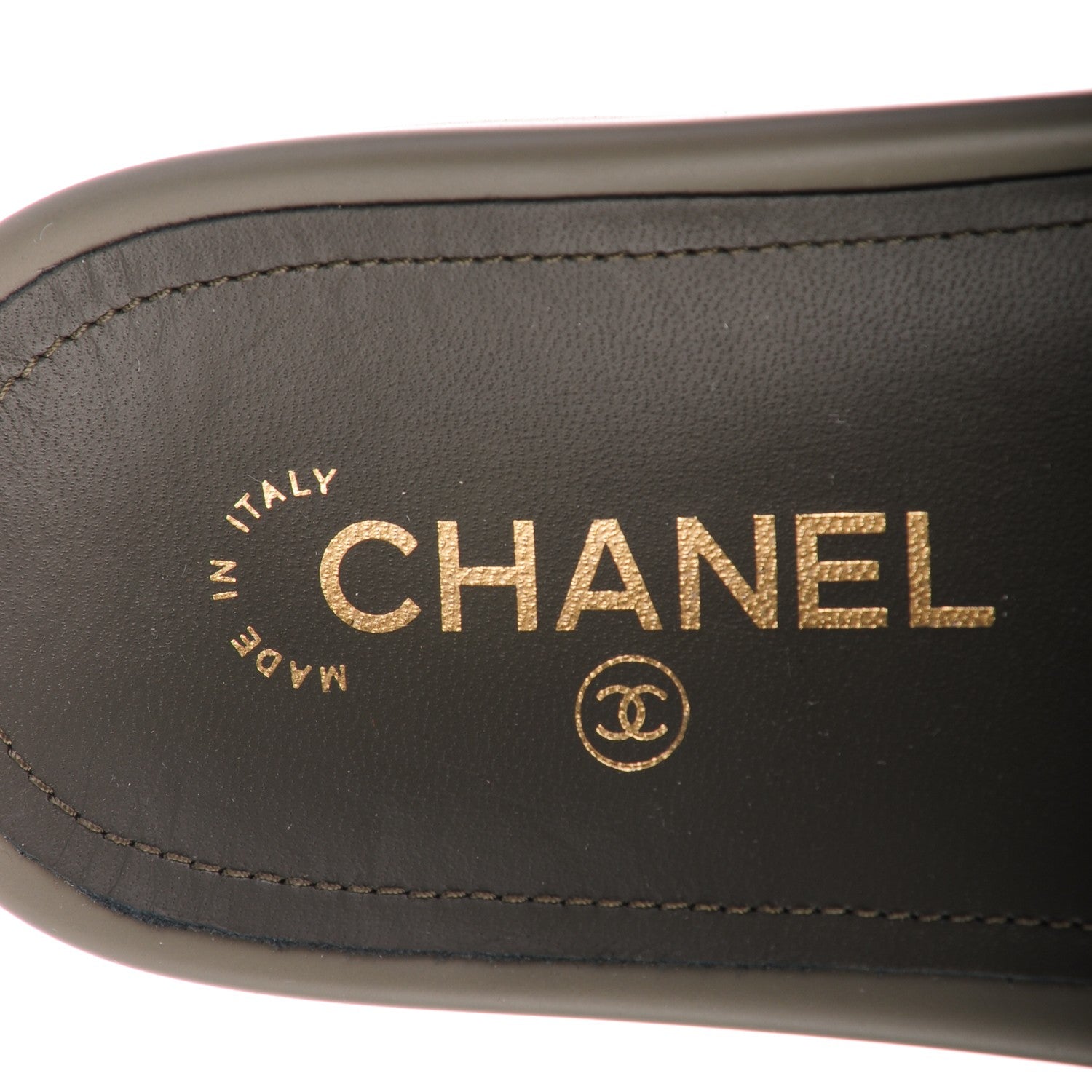 Chanel Lambskin Canvas Chain Flat Sandals 37 Green 7 of 7