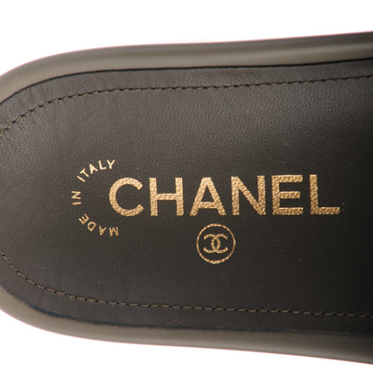 Chanel Lambskin Canvas Chain Flat Sandals 37 Green 7 of 7