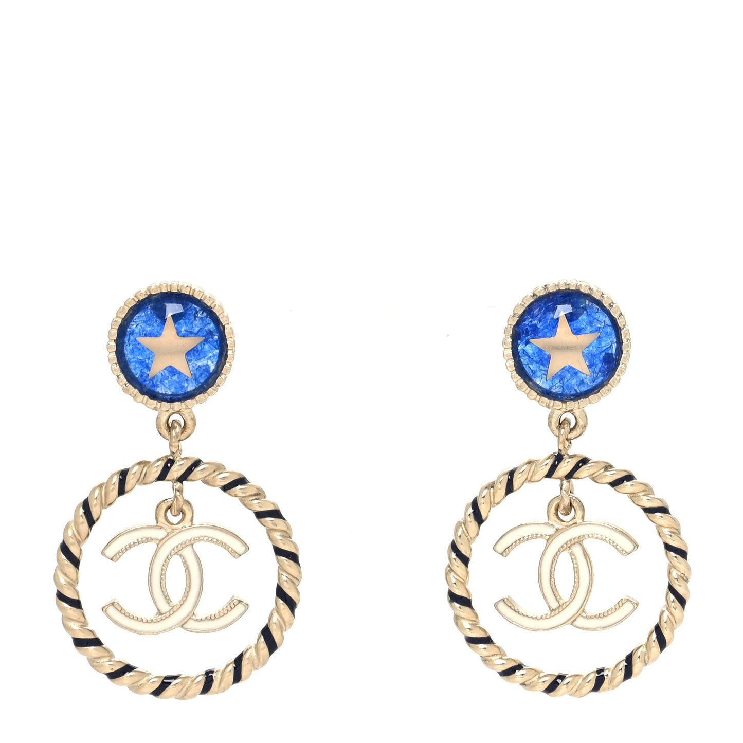 Resin Star CC Drop Earrings Blue Gold