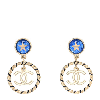 Chanel Resin Star CC Drop Earrings Blue Gold 1 of 4