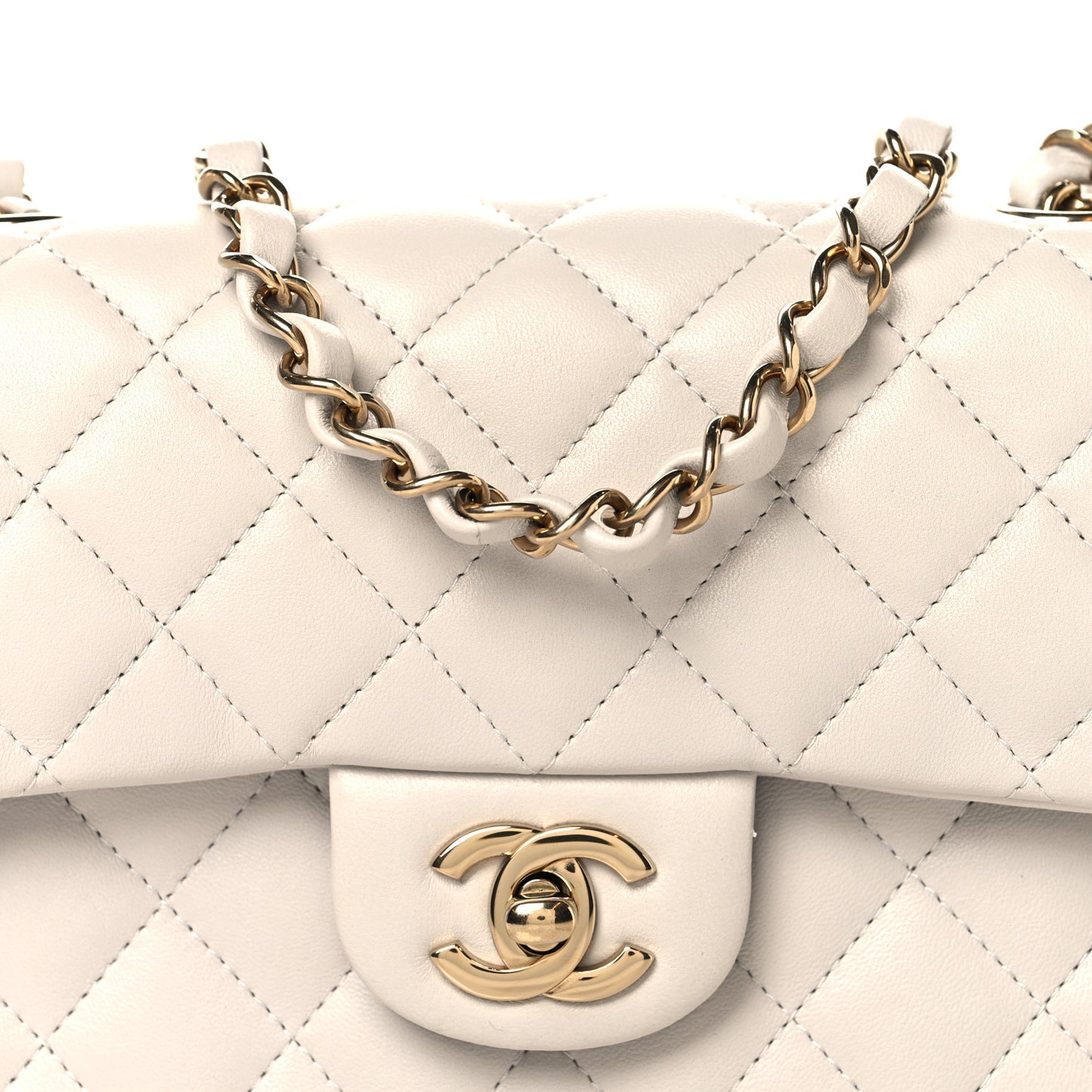Lambskin Quilted Mini Rectangular Flap White