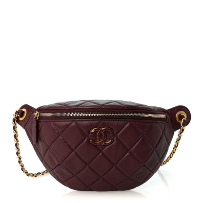Chanel Shiny Lambskin Enamel Quilted Waist Bag Fanny Pack Burgundy 1 of 9
