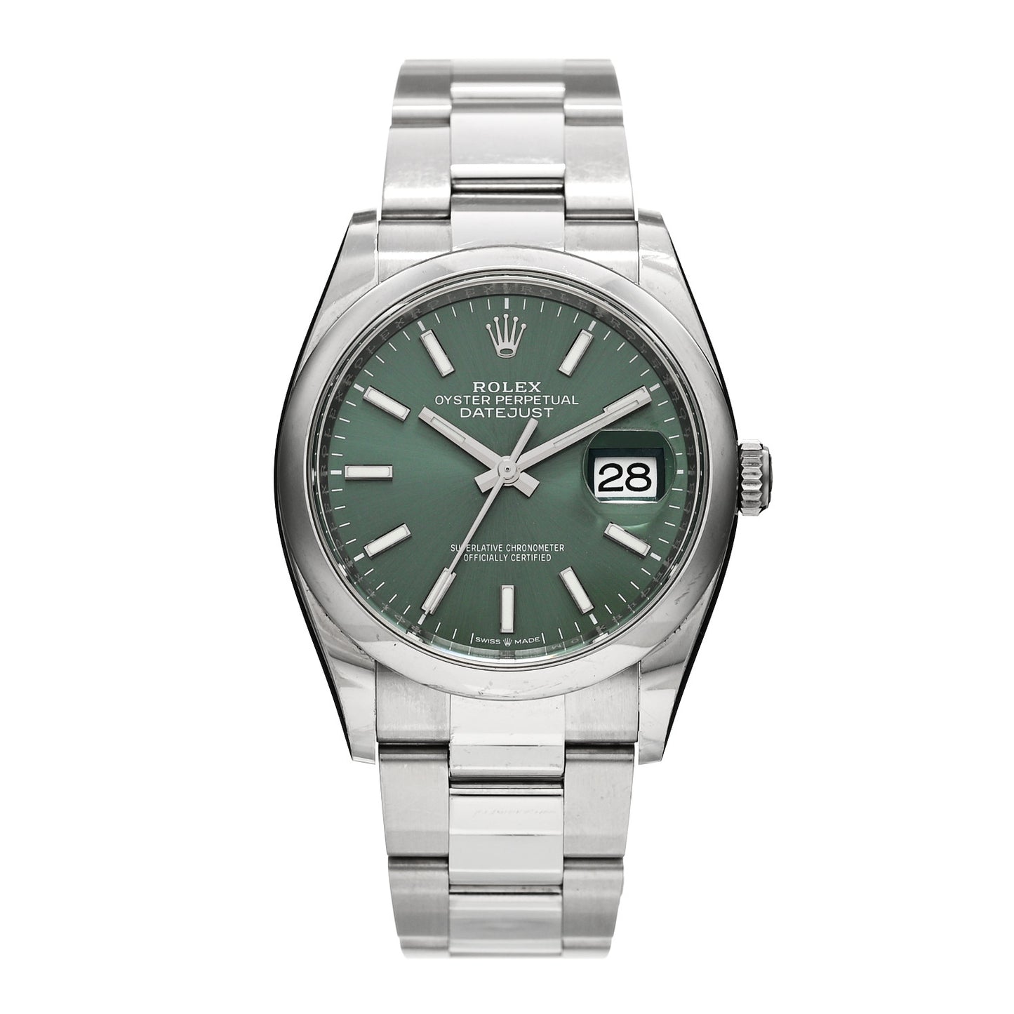 Stainless Steel 36mm Oyster Perpetual Datejust Watch Mint Green 126200