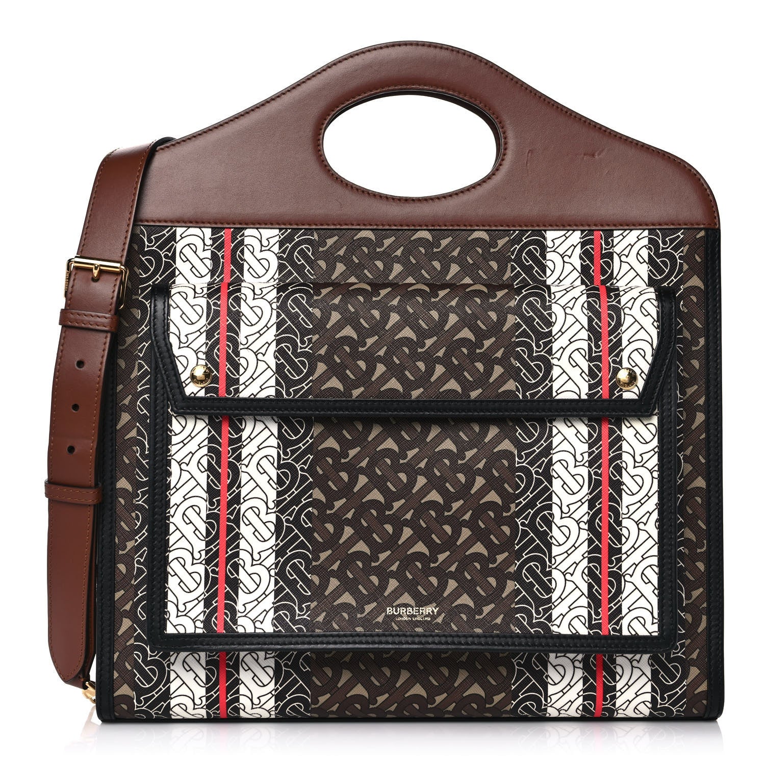 Burberry E-Canvas Monogram Stripe Medium Pocket Bag Bridle Brown 1 of 11