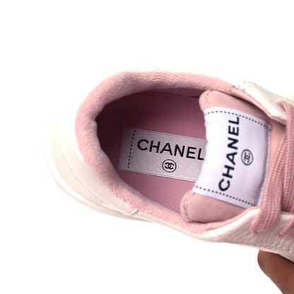 Chanel Grained Calfskin Fabric Womens Logo Sneakers 37.5 White Light Pink 6 of 7
