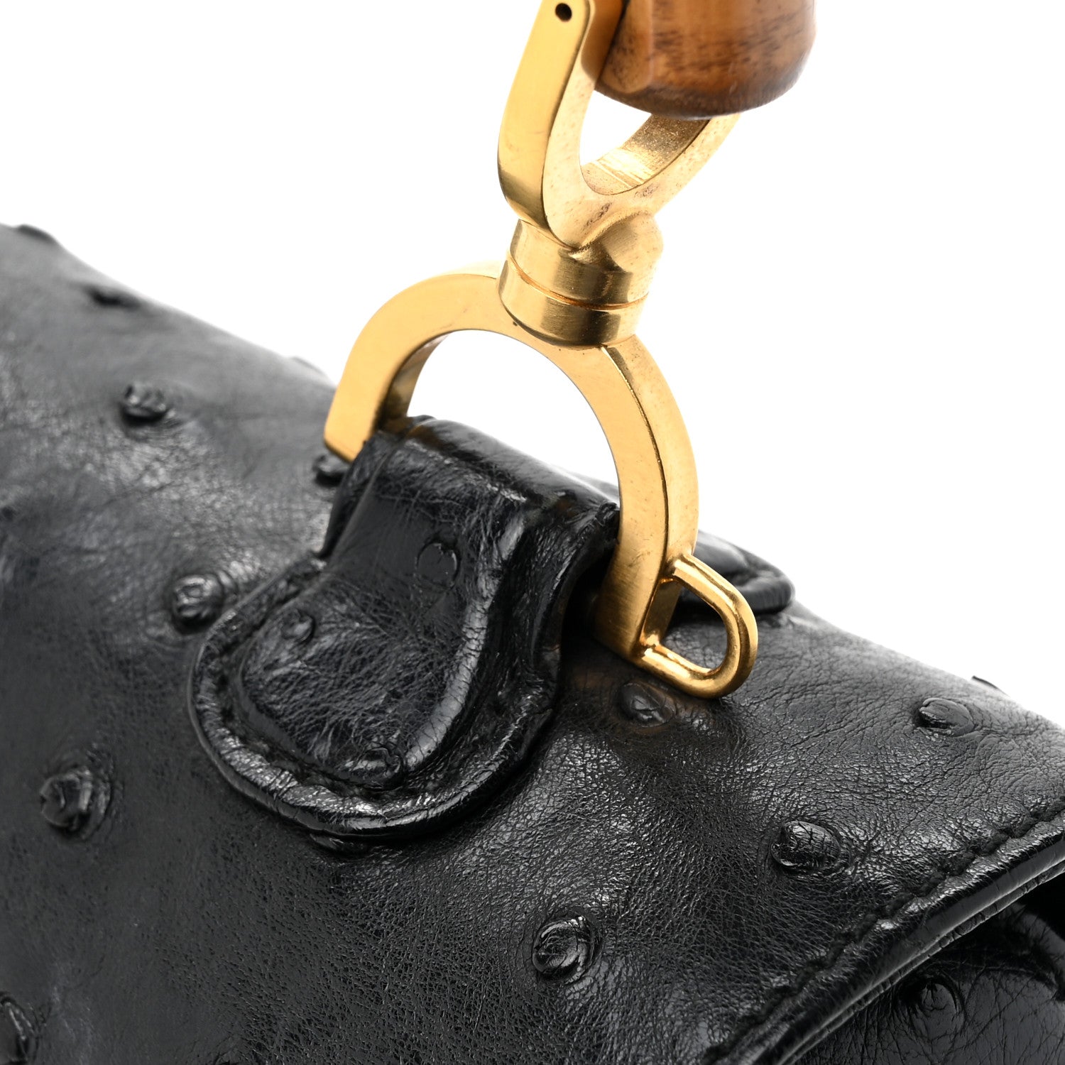 Gucci Ostrich Medium Bamboo Top Handle Bag Black 12 of 16