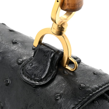 Gucci Ostrich Medium Bamboo Top Handle Bag Black 12 of 16