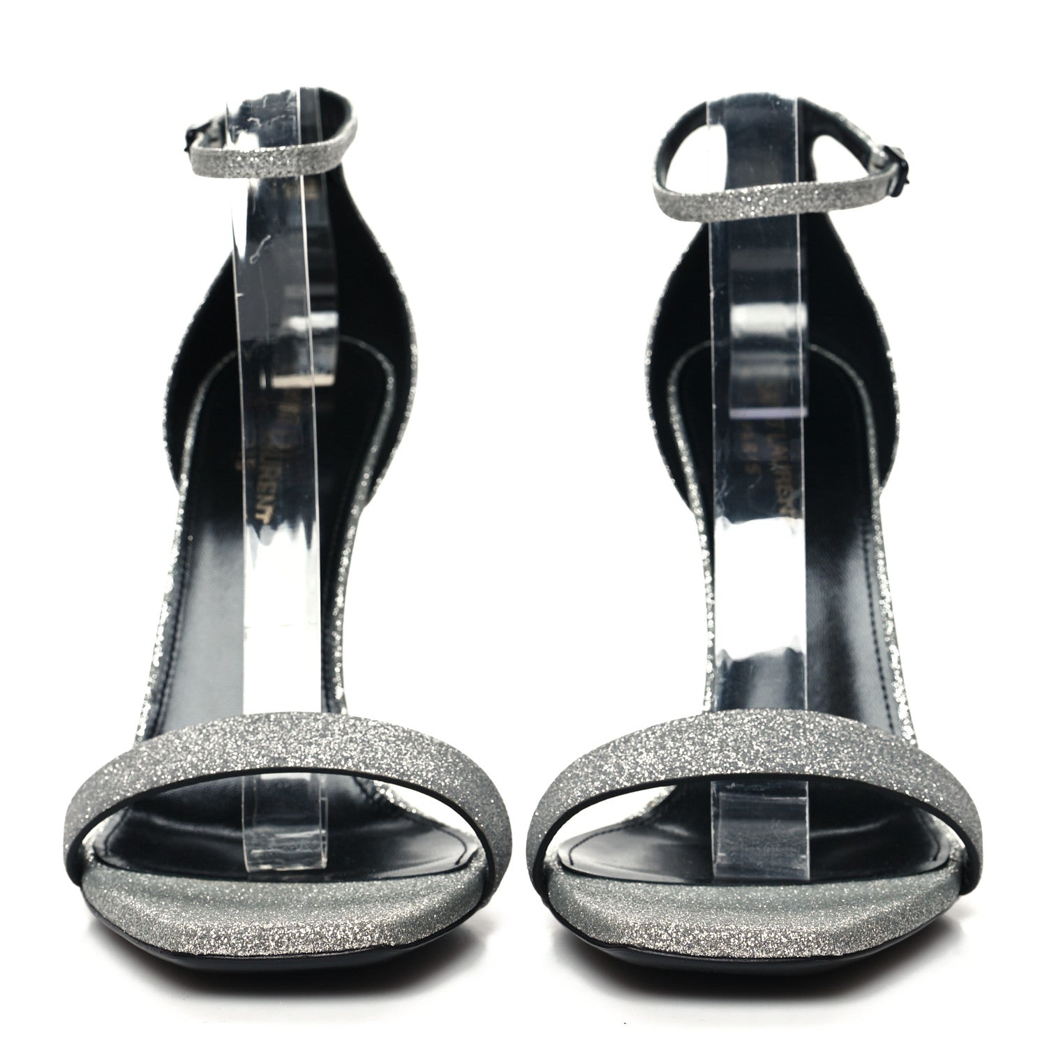 Saint Laurent Glitter Amber 105 Ankle Strap Sandals 39.5 Silver 2 of 8