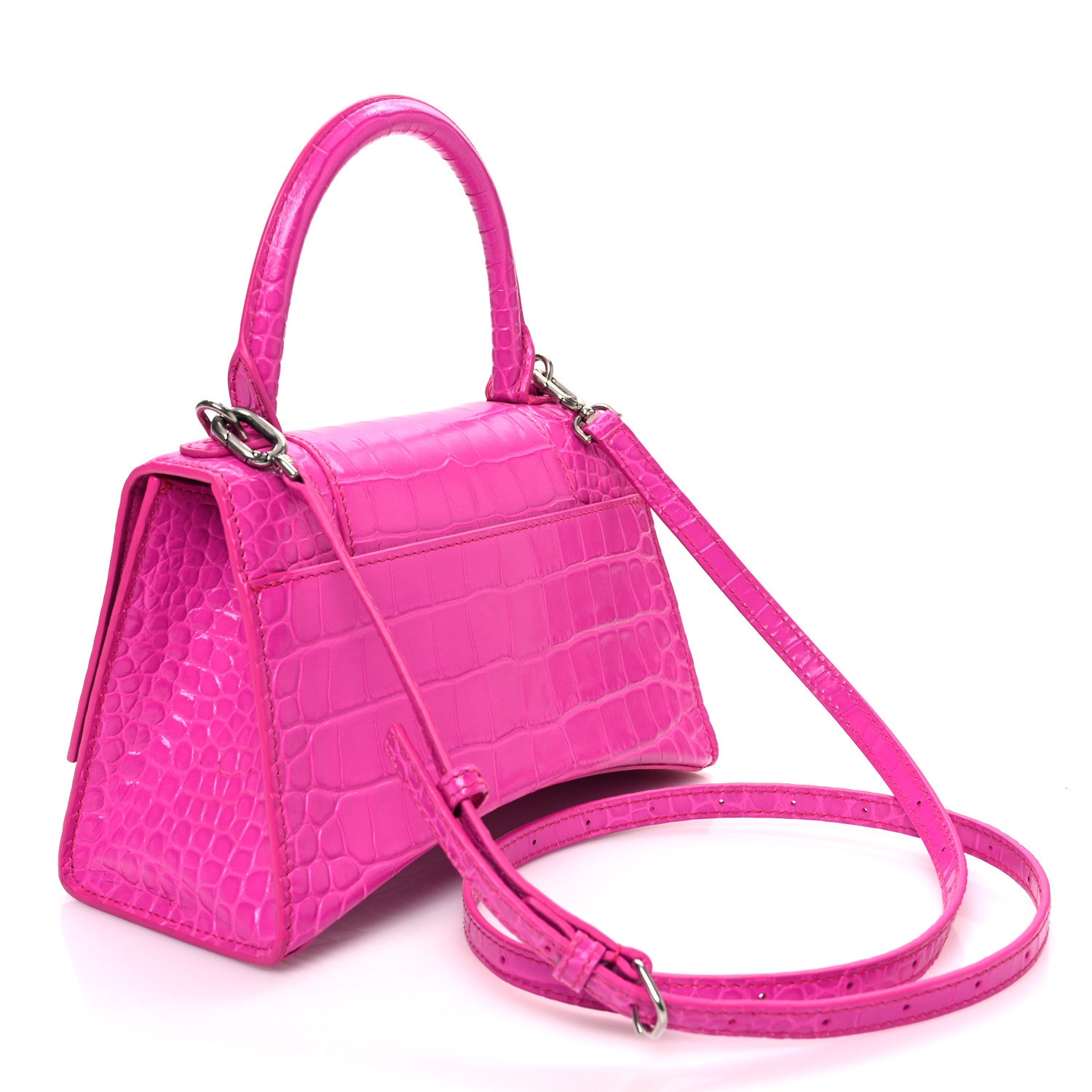 Balenciaga Shiny Calfskin Crocodile Embossed Small Hourglass Top Handle Bag Fuchsia 3 of 12