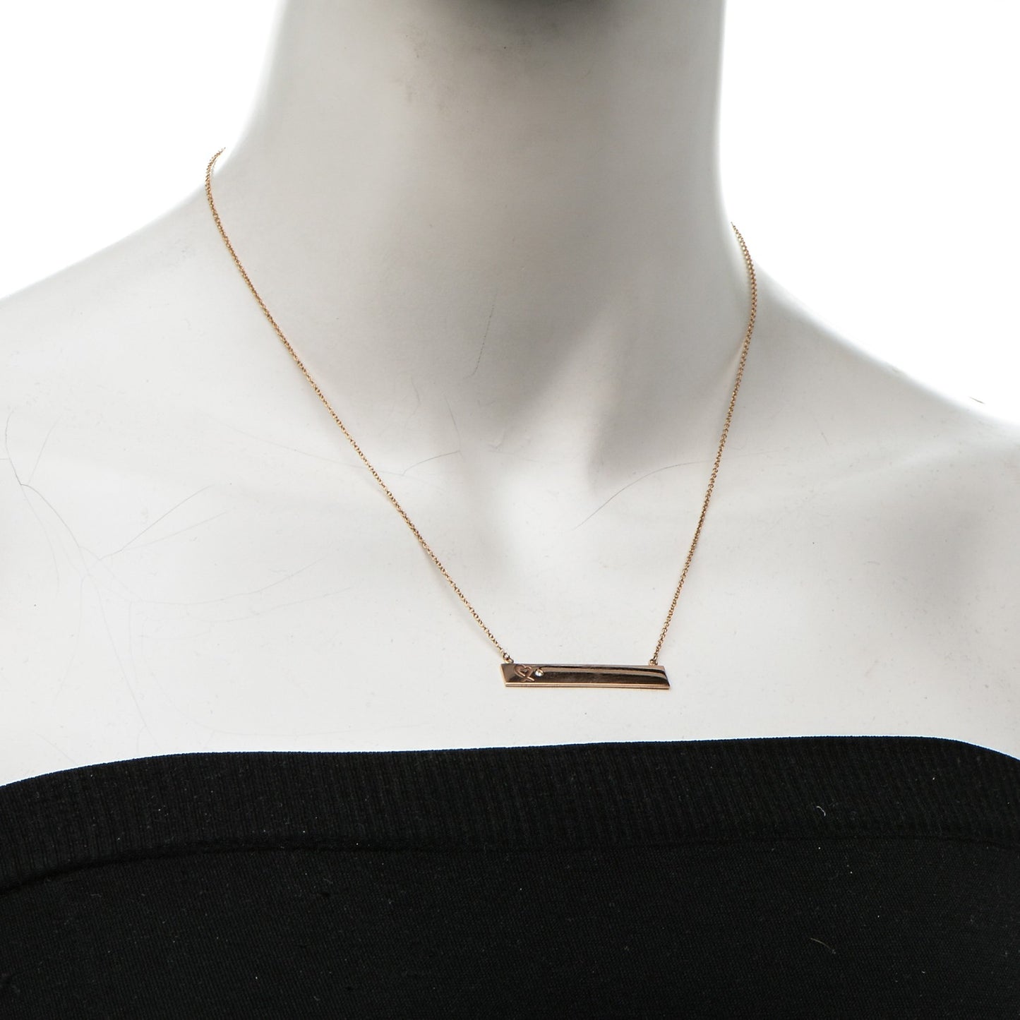 18K Rose Gold Diamond Paloma Picasso Loving Heart Bar Pendant Necklace