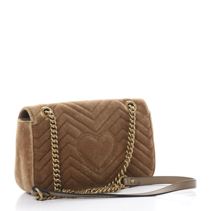 Gucci Velvet Matelasse Small GG Marmont Shoulder Bag Taupe 2 of 12
