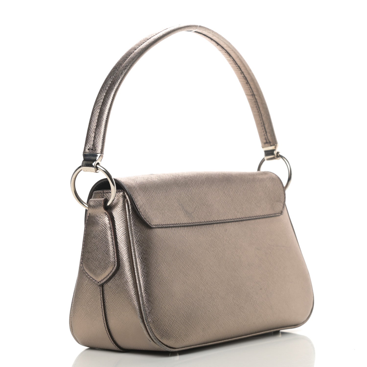 Prada Metallic Saffiano Pushlock Shoulder Bag Bronzo 3 of 15