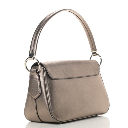 Prada Metallic Saffiano Pushlock Shoulder Bag Bronzo 3 of 15