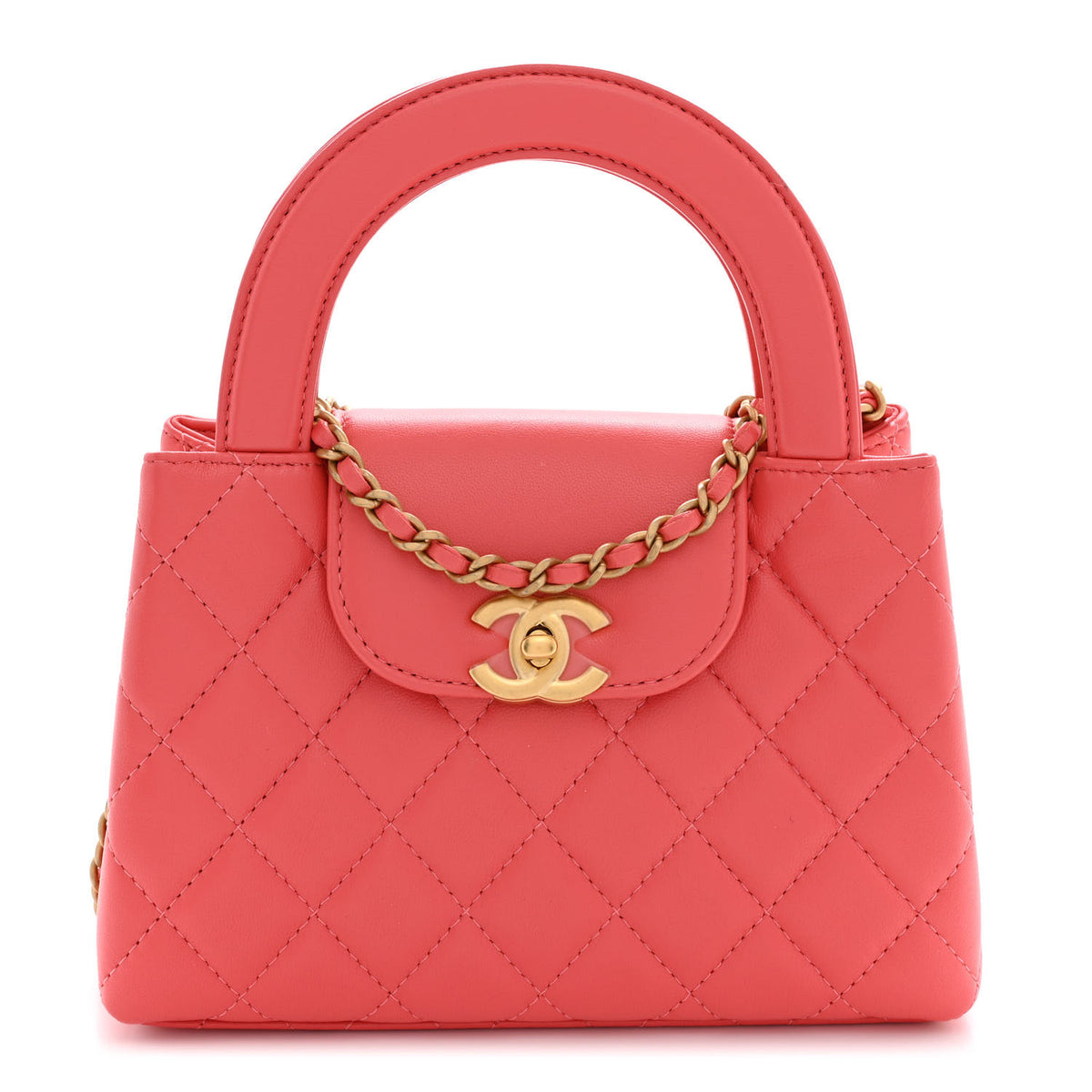 Chanel Shiny Aged Calfskin Quilted Nano Kelly Shopper Coral Pink 1 of 11