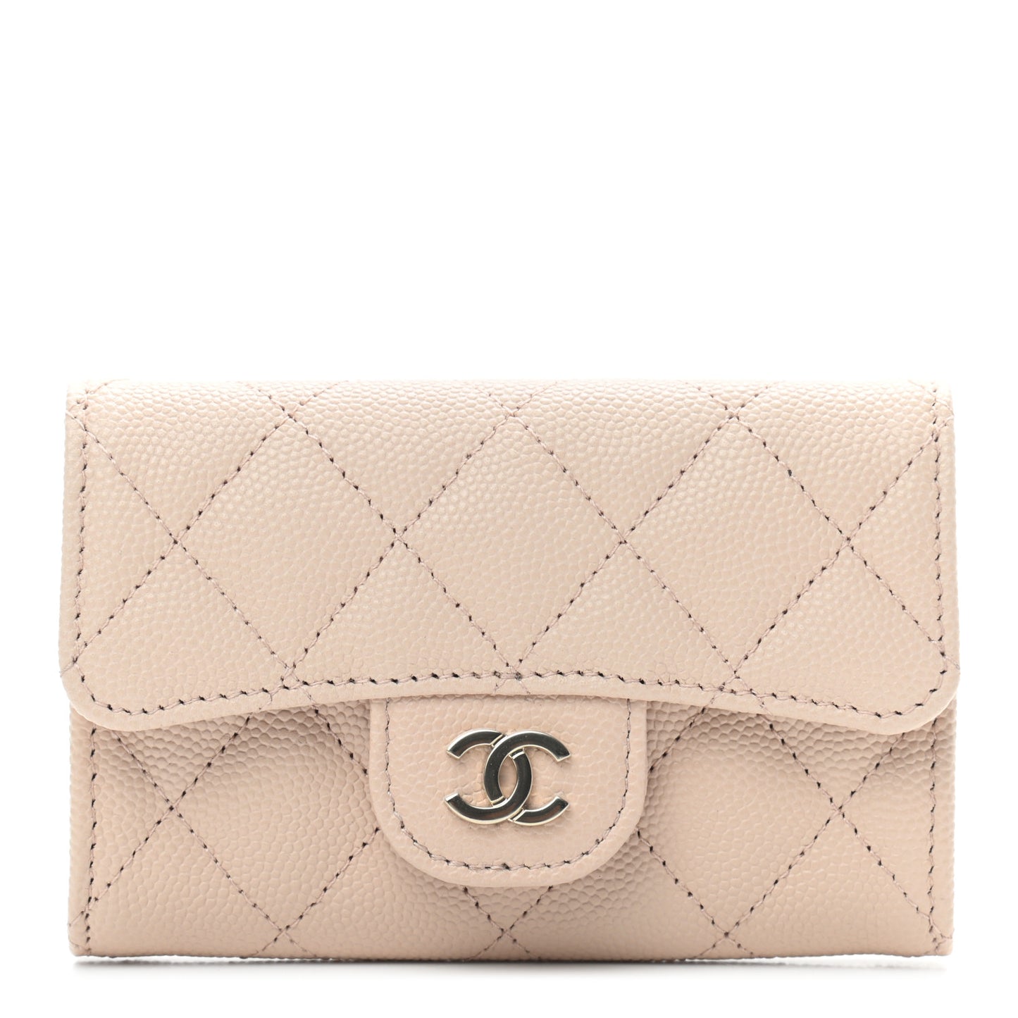 Caviar Quilted Flap Card Holder Wallet Beige