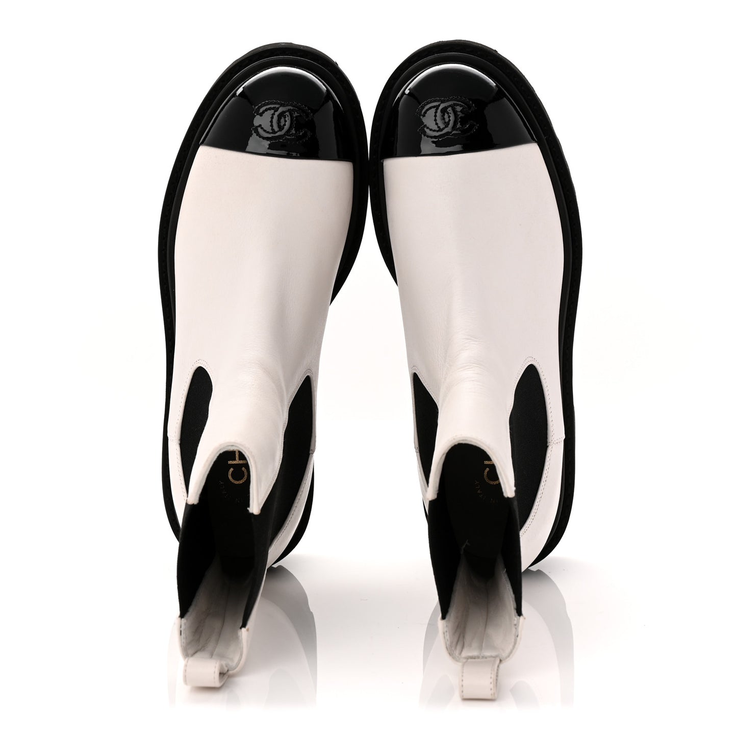 Patent Calfskin Cap Toe CC Ankle Boots 37.5 White Black