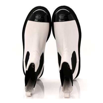 Chanel Patent Calfskin Cap Toe CC Ankle Boots 37.5 White Black 5 of 10