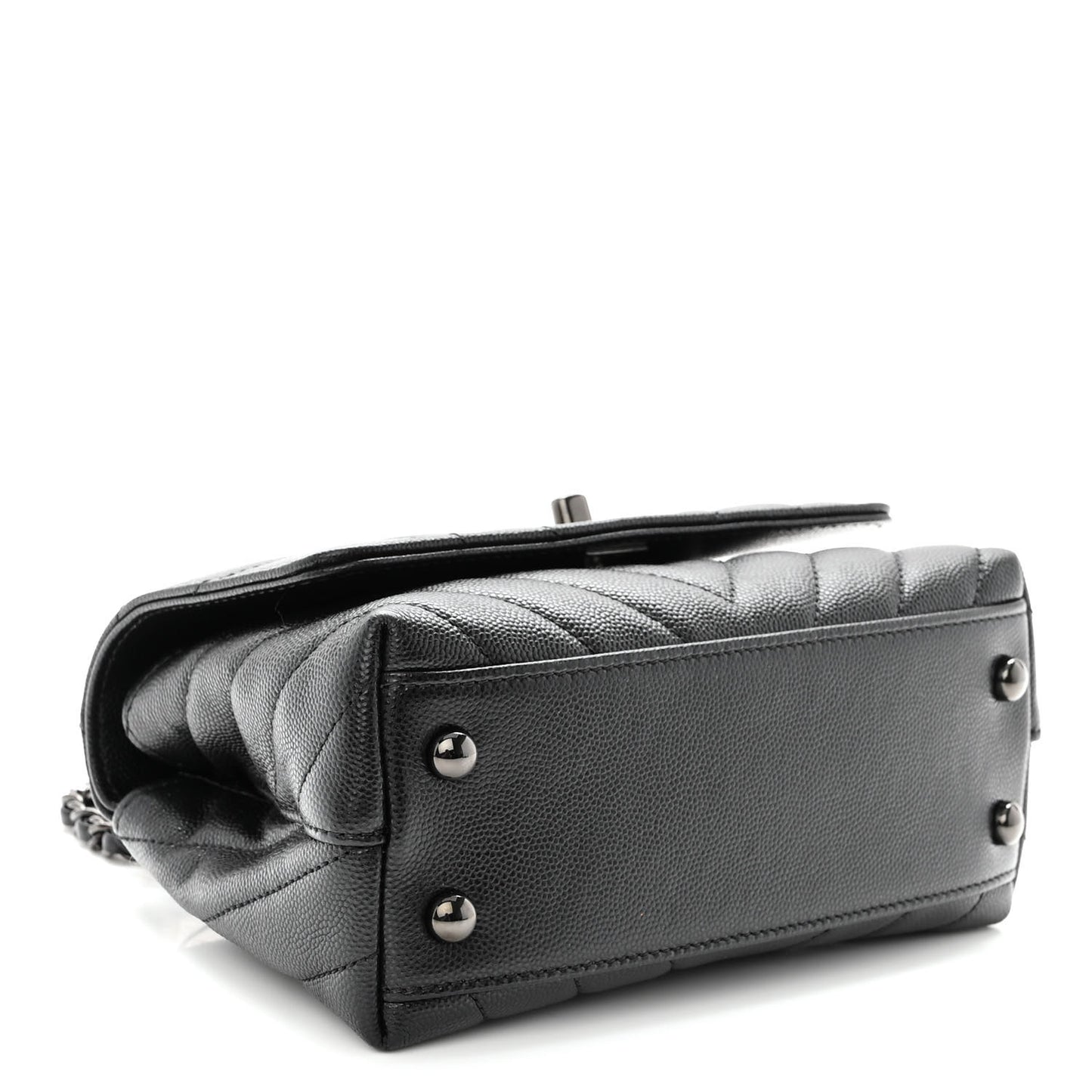Caviar Chevron Quilted Extra Mini Coco Handle Flap So Black