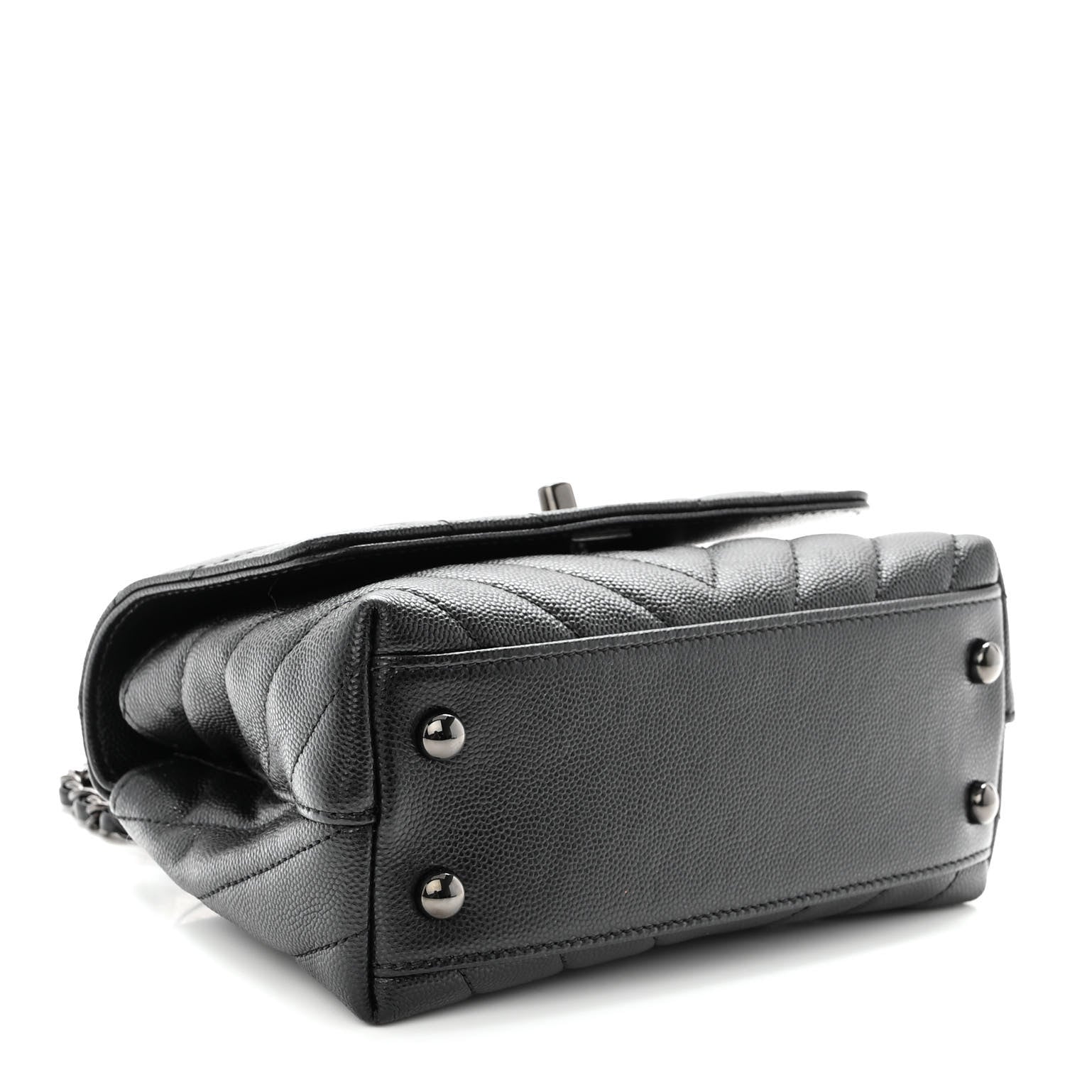 Chanel Caviar Chevron Quilted Extra Mini Coco Handle Flap So Black 4 of 10