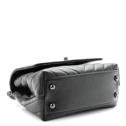 Chanel Caviar Chevron Quilted Extra Mini Coco Handle Flap So Black 4 of 10