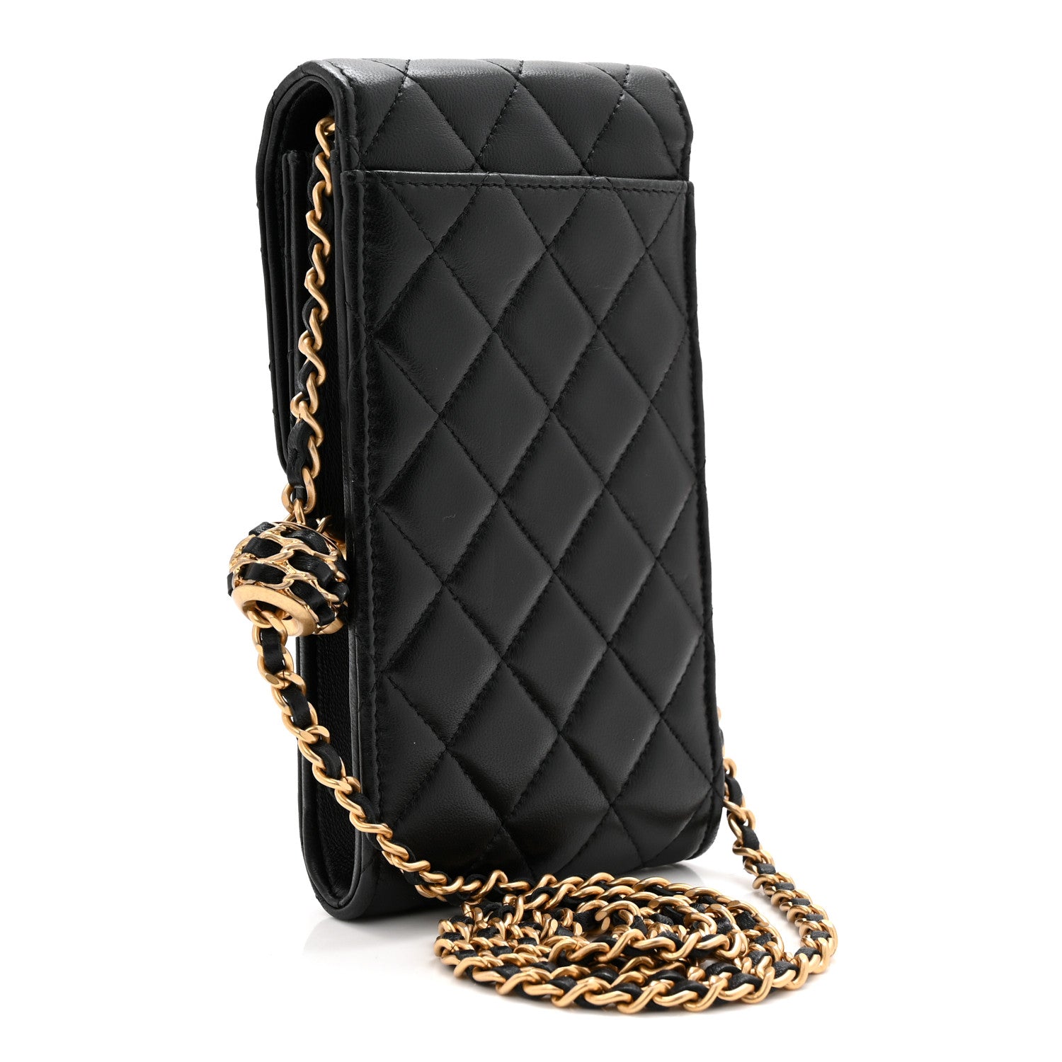 Chanel Lambskin Quilted Pearl Crush Phone Holder With Chain Black 2 of 10