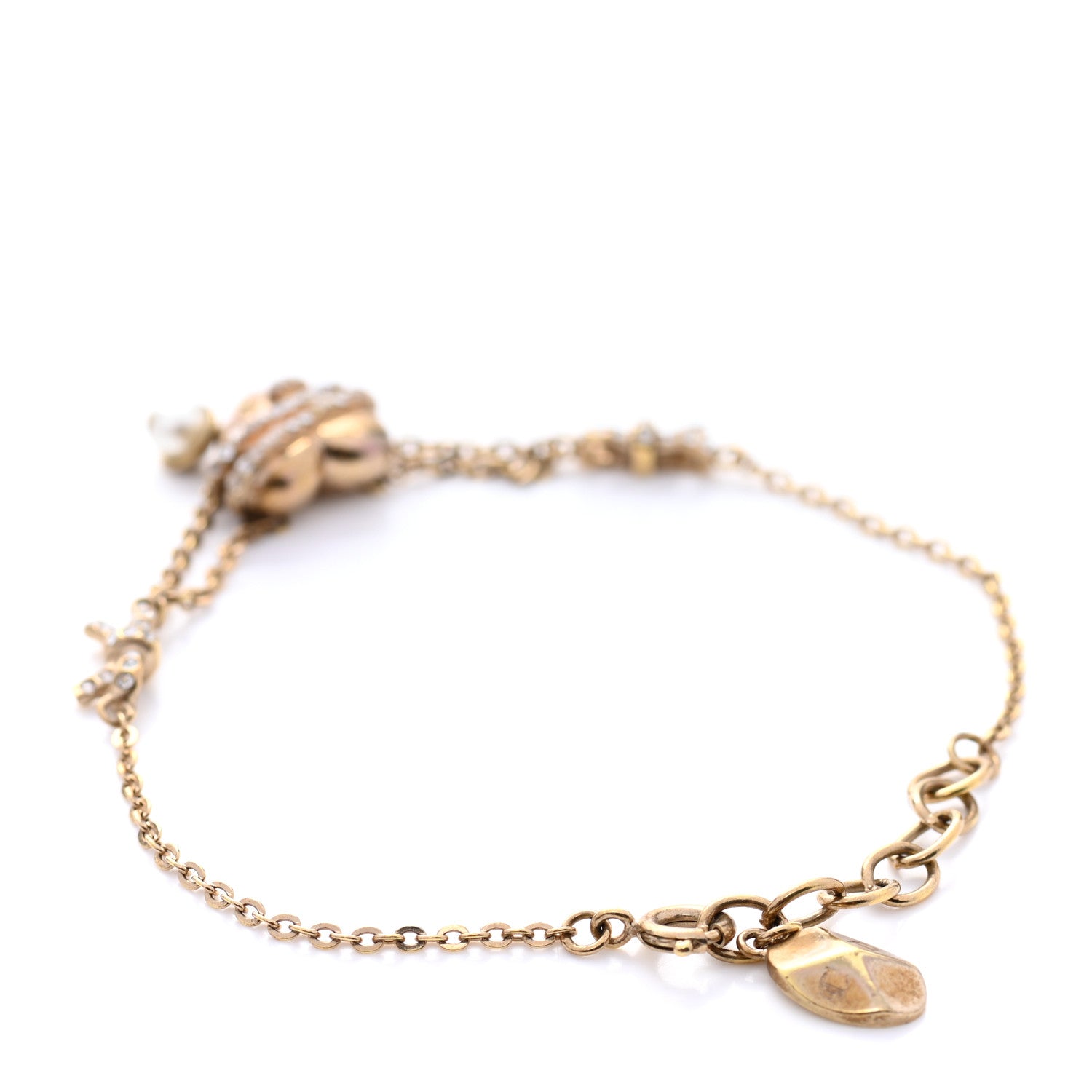 Christian Dior Crystal Heart Charms Bracelet Gold 3 of 4