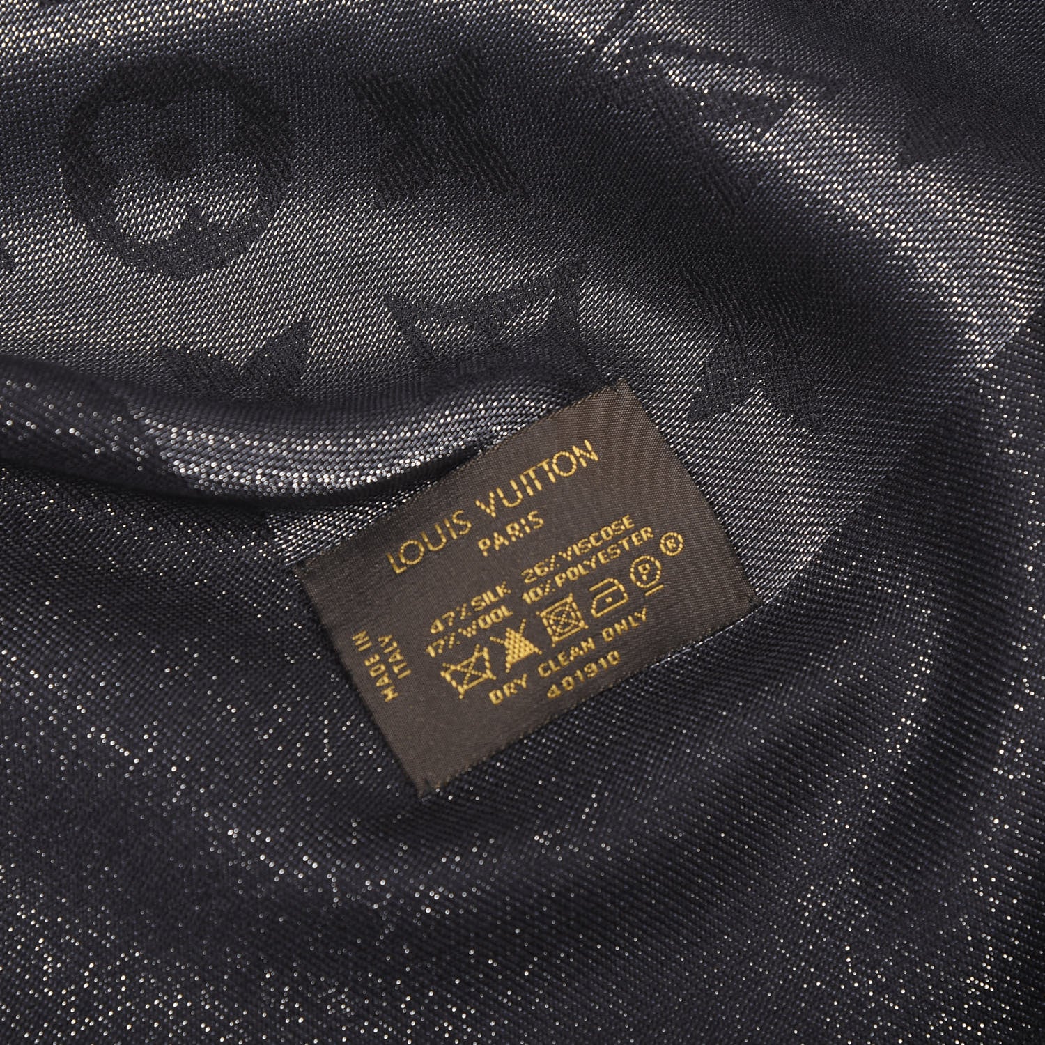 Louis Vuitton Silk Lurex Wool Monogram Shine Shawl Black 4 of 4