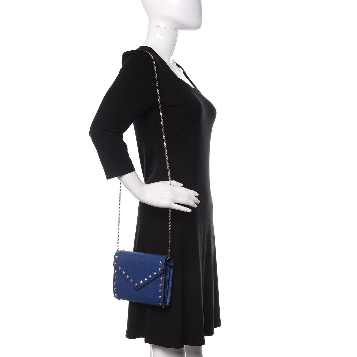 Pebbled Calfskin Rockstud Envelope Wallet On Chain Bag Blu Delft