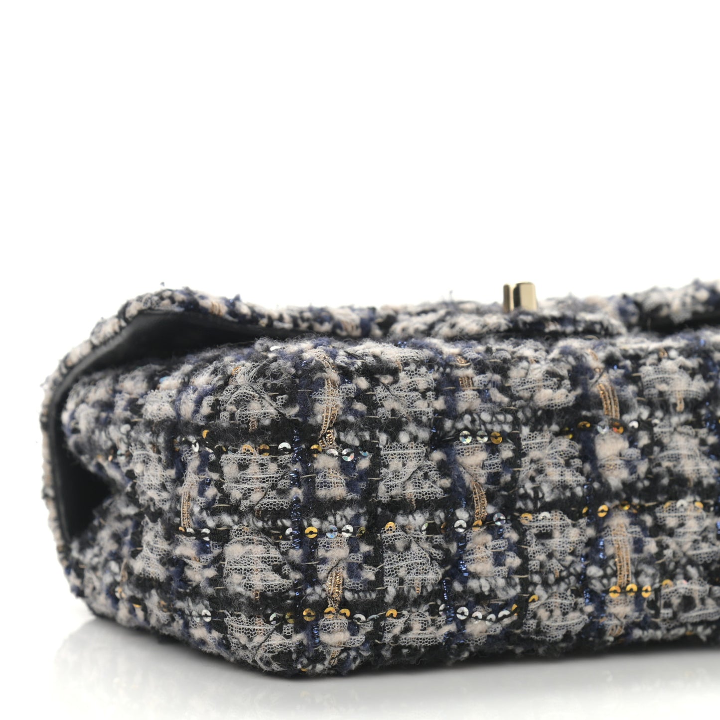 Glittered Tweed Quilted Mini Rectangular Flap Navy Blue