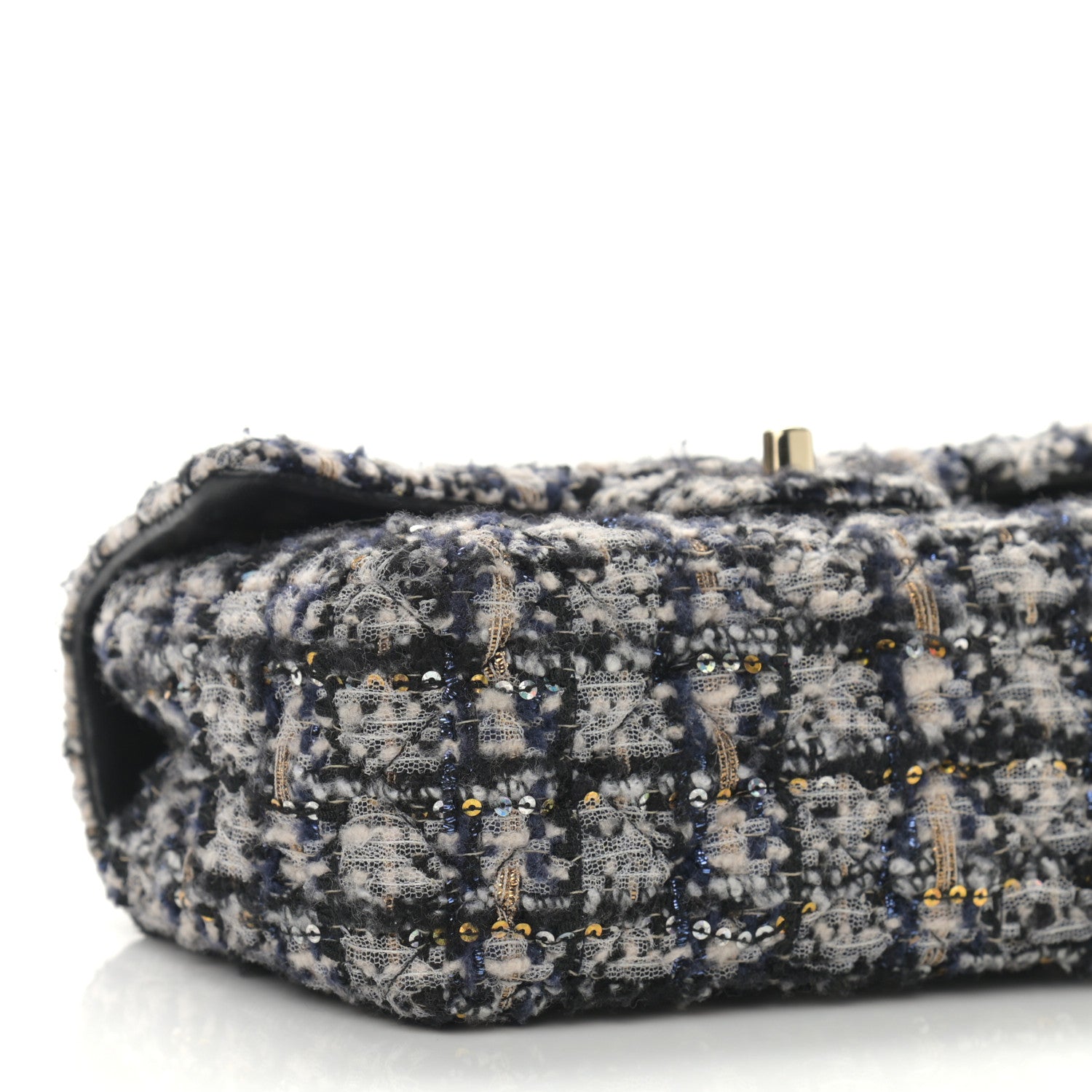 Chanel Glittered Tweed Quilted Mini Rectangular Flap Navy Blue 8 of 9