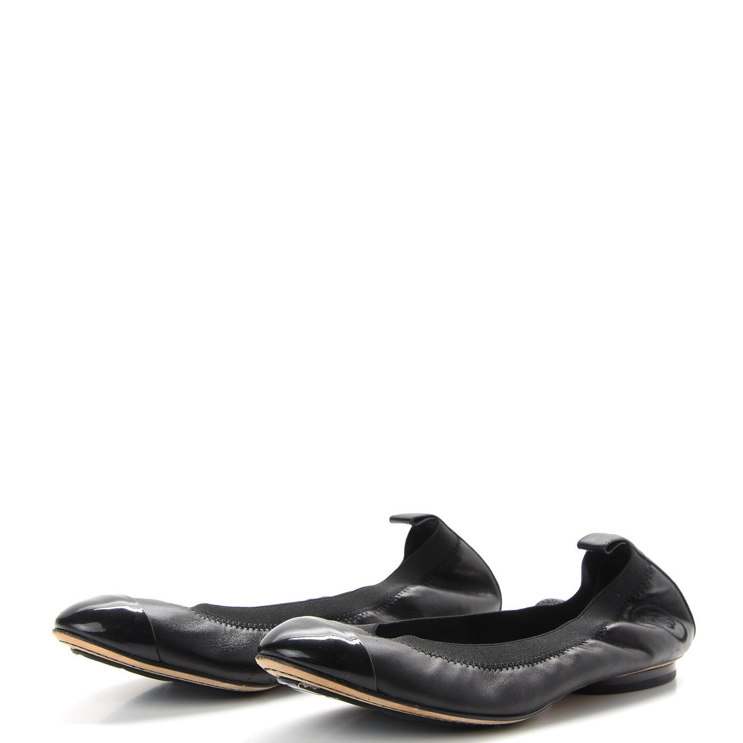 Lambskin Patent CC Elastic Cap Toe Ballerina Flats 36 Black