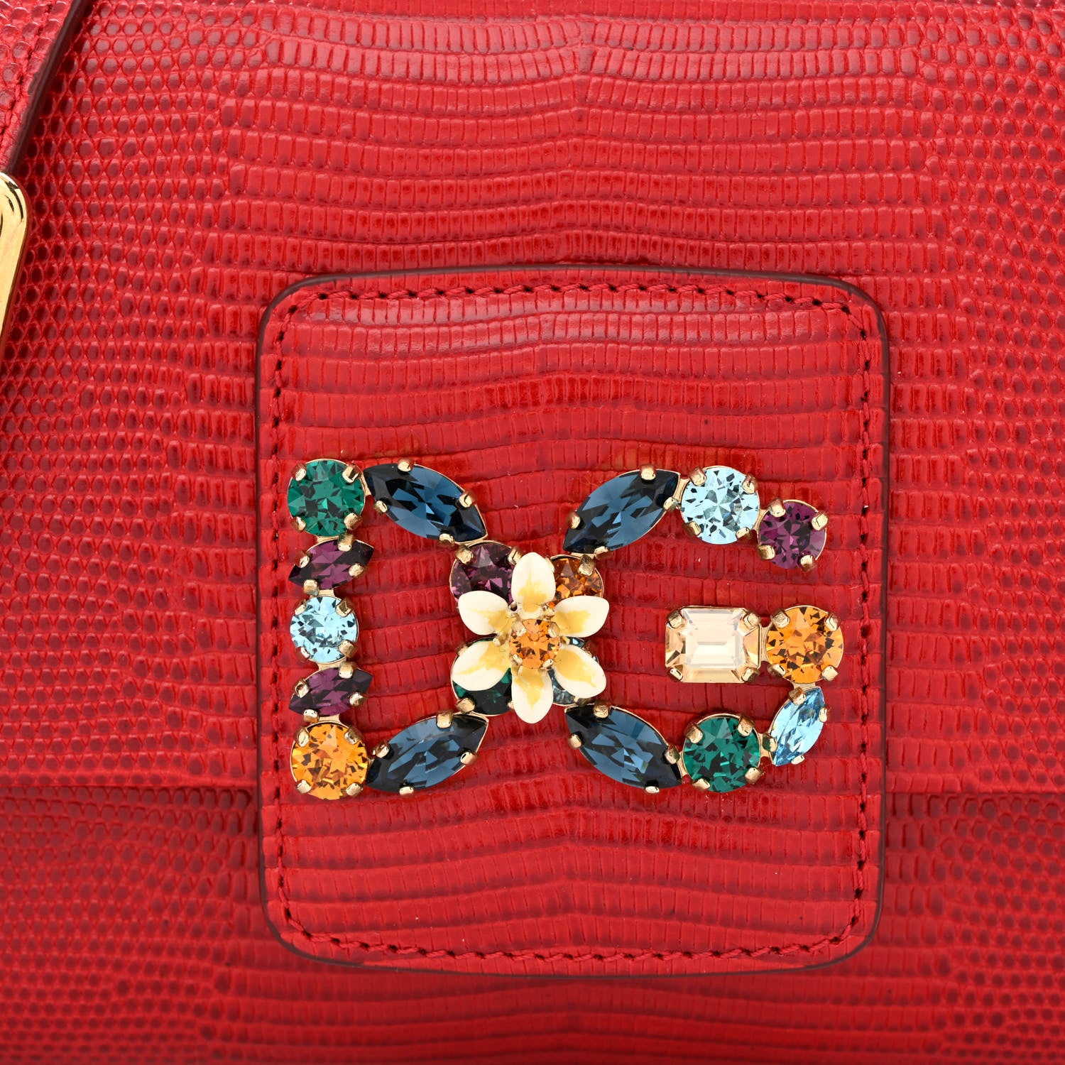 Dolce & Gabbana Lizard Embossed Crystal Embellished DG Millennials Mini Crossbody Bag Red 8 of 10