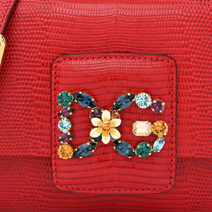 Dolce & Gabbana Lizard Embossed Crystal Embellished DG Millennials Mini Crossbody Bag Red 8 of 10