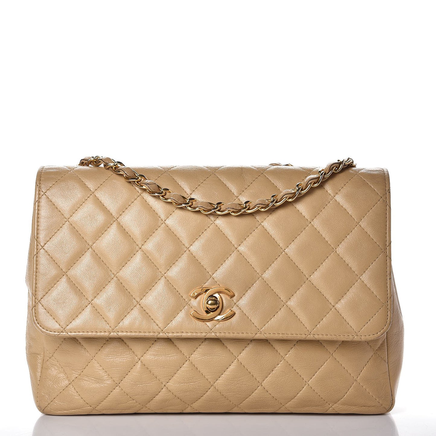 Lambskin Quilted Medium Single Flap Beige