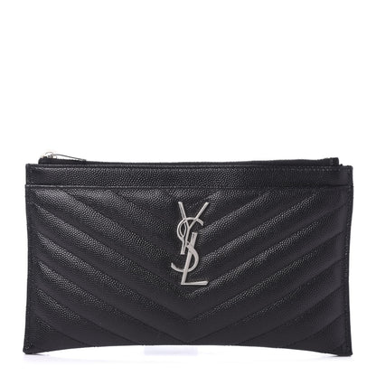 Saint Laurent Grain De Poudre Chevron Monogram Bill Pouch Black 1 of 10