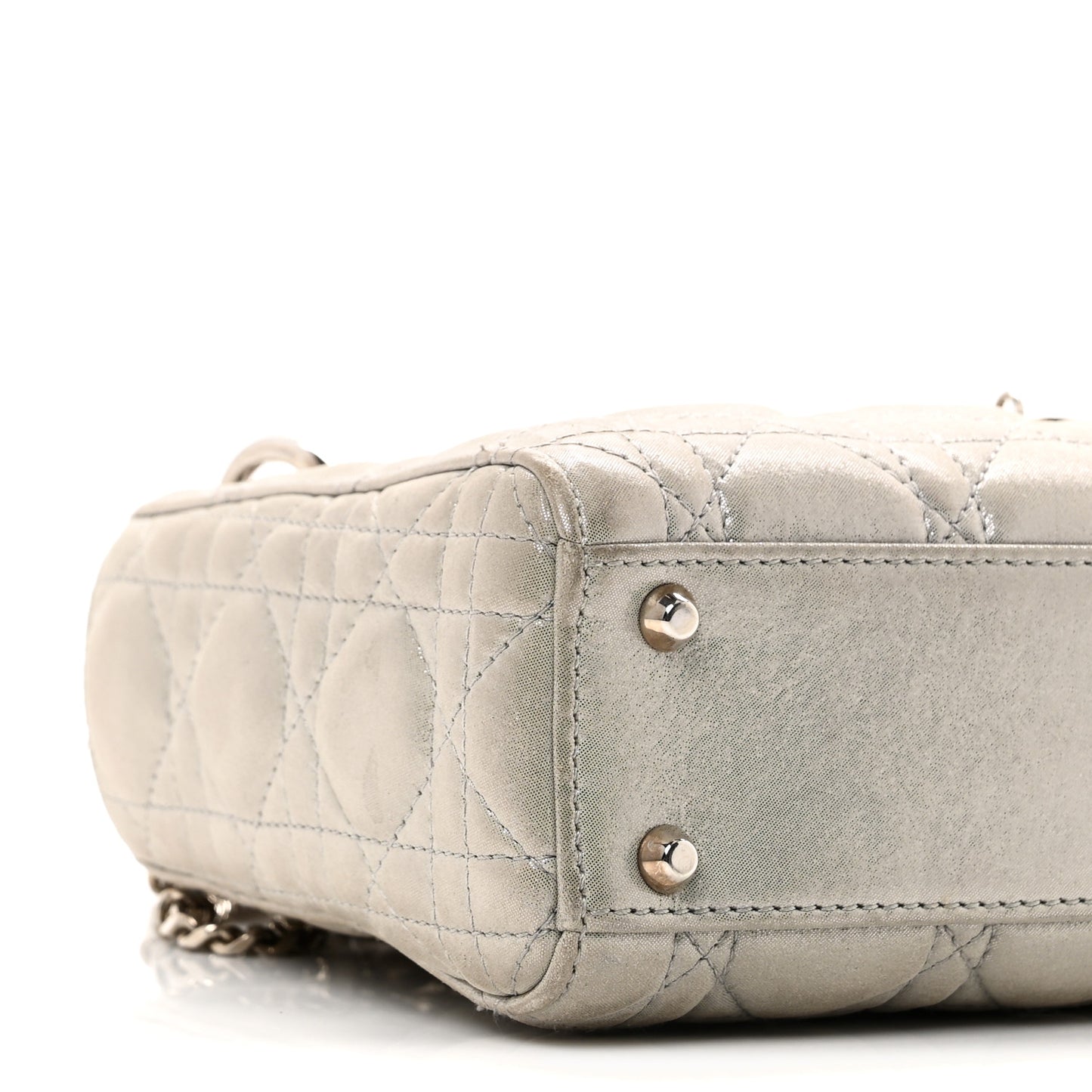 Metallic Lambskin Cannage Mini Lady Dior Silver